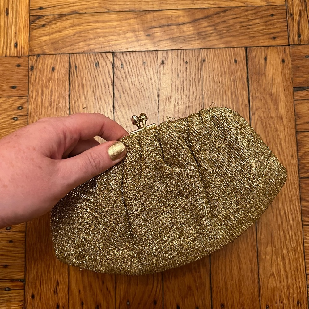 Vintage gold clutch bag with hidden chain